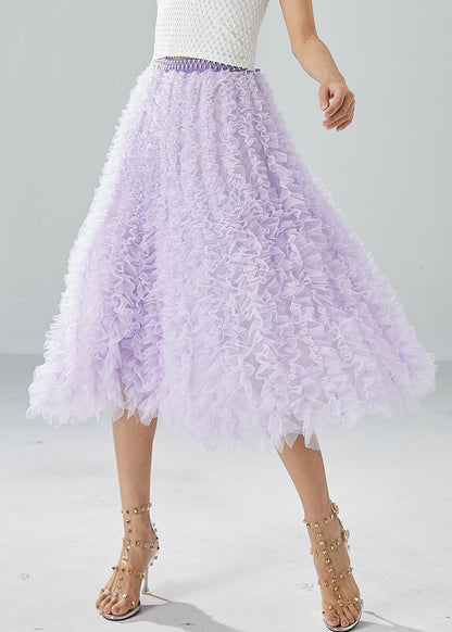 Organic Purple Elastic Waist Ruffled Tulle Holiday Skirt Summer LY6071 - fabuloryshop