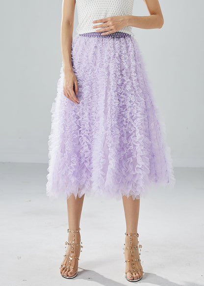 Organic Purple Elastic Waist Ruffled Tulle Holiday Skirt Summer LY6071 - fabuloryshop