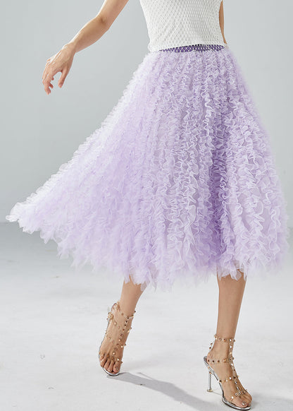 Organic Purple Elastic Waist Ruffled Tulle Holiday Skirt Summer LY6071 - fabuloryshop