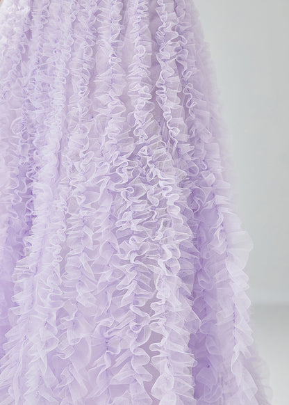 Organic Purple Elastic Waist Ruffled Tulle Holiday Skirt Summer LY6071 - fabuloryshop