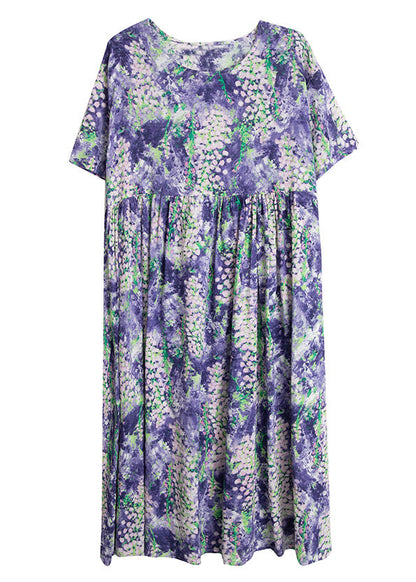 Organic Purple Print Patchwork Cotton Long Dresses Summer LY6078 - fabuloryshop