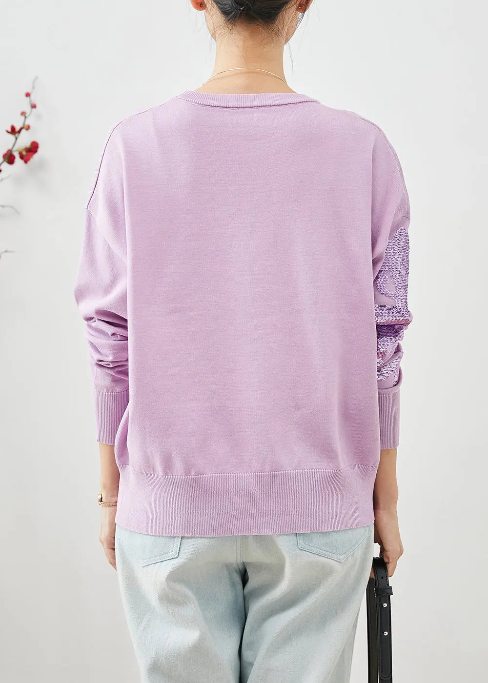 Organic Purple Sequins O-Neck Knit Sweater Winter Ada Fashion