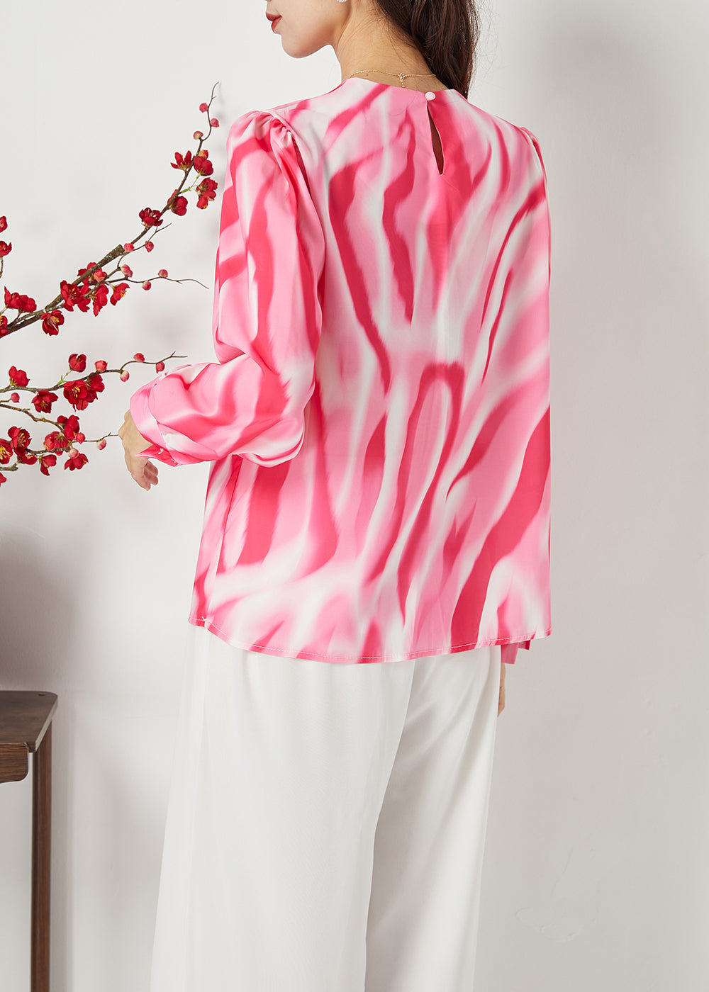 Organic Red Oversized Tie Dye Chiffon Shirt Spring LY1122 - fabuloryshop
