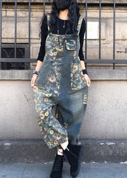 Organic Slash Neck Print Patchwork Denim Jumpsuit Spring LY1281 - fabuloryshop