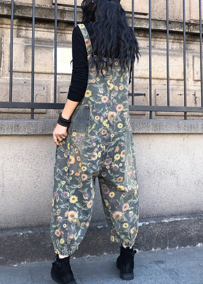 Organic Slash Neck Print Patchwork Denim Jumpsuit Spring LY1281 - fabuloryshop