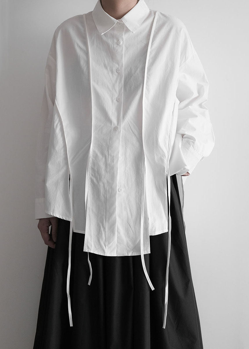 Organic White Peter Pan Collar Asymmetrical Design Cotton Shirts Spring LY1415 - fabuloryshop