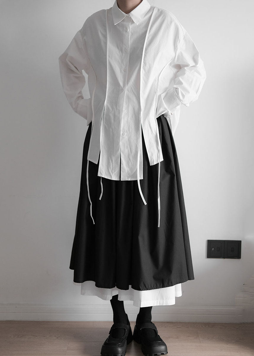 Organic White Peter Pan Collar Asymmetrical Design Cotton Shirts Spring LY1415 - fabuloryshop