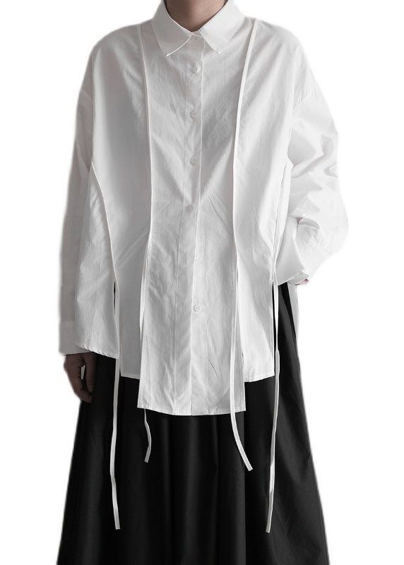 Organic White Peter Pan Collar Asymmetrical Design Cotton Shirts Spring LY1415 - fabuloryshop