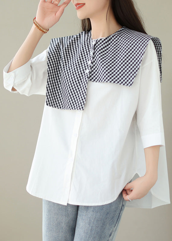 Organic White Plaid Button Shawl And Shirts Two Pieces Set Summer LY4913 - fabuloryshop