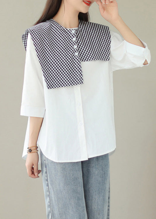 Organic White Plaid Button Shawl And Shirts Two Pieces Set Summer LY4913 - fabuloryshop