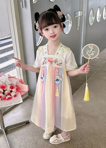 Oriental Green Tasseled Embroideried Patchwork Chiffon Baby Girls  Dress Summer LY6465 Ada Fashion