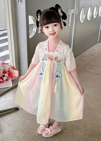 Oriental Green Tasseled Embroideried Patchwork Chiffon Baby Girls  Dress Summer LY6465 Ada Fashion