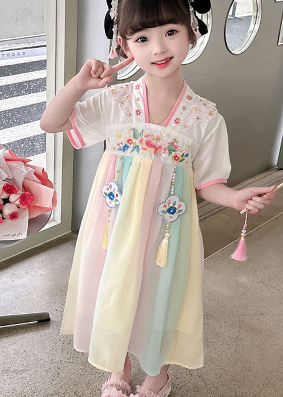 Oriental Green Tasseled Embroideried Patchwork Chiffon Baby Girls  Dress Summer LY6465 Ada Fashion