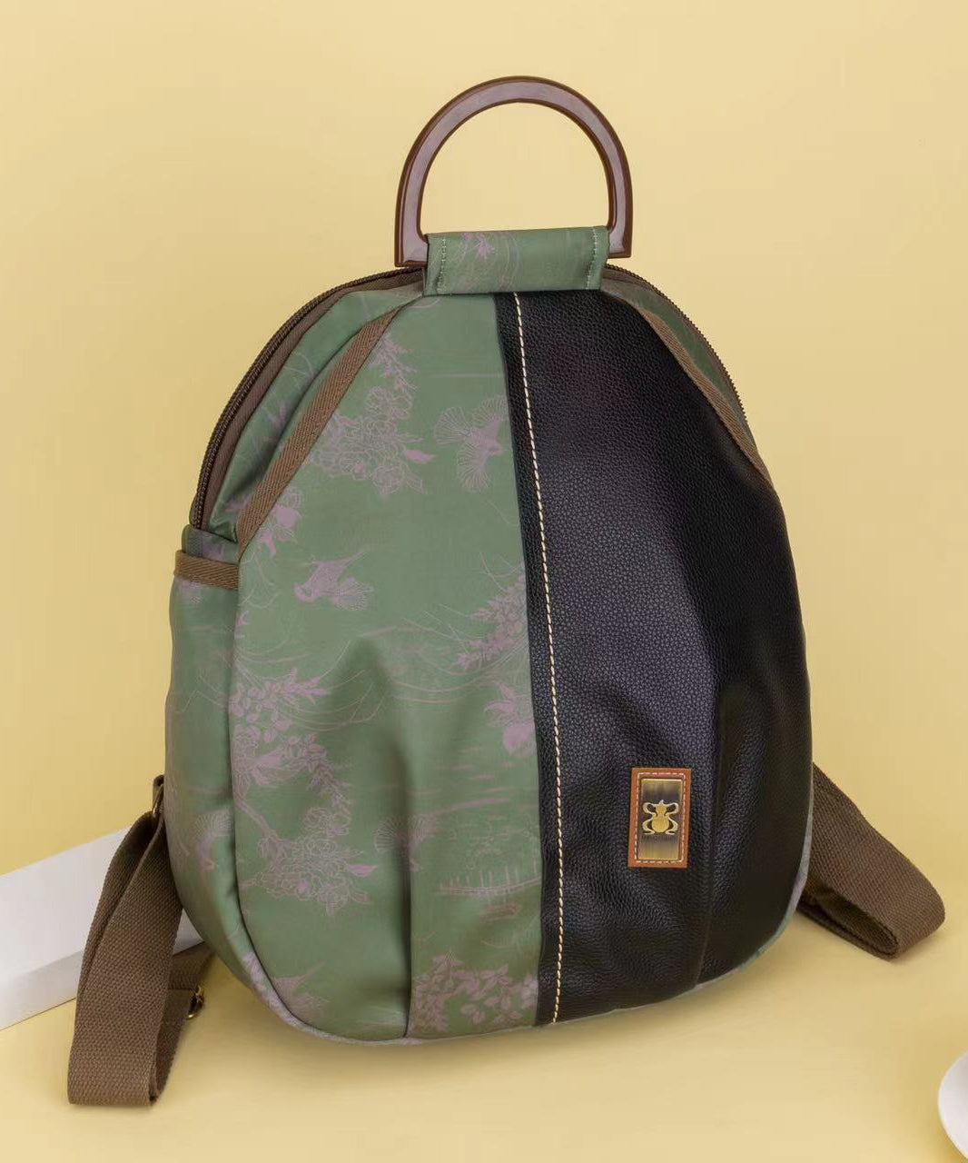 Oriental Style Gradient Green Print Patchwork Backpack Bag Ada Fashion