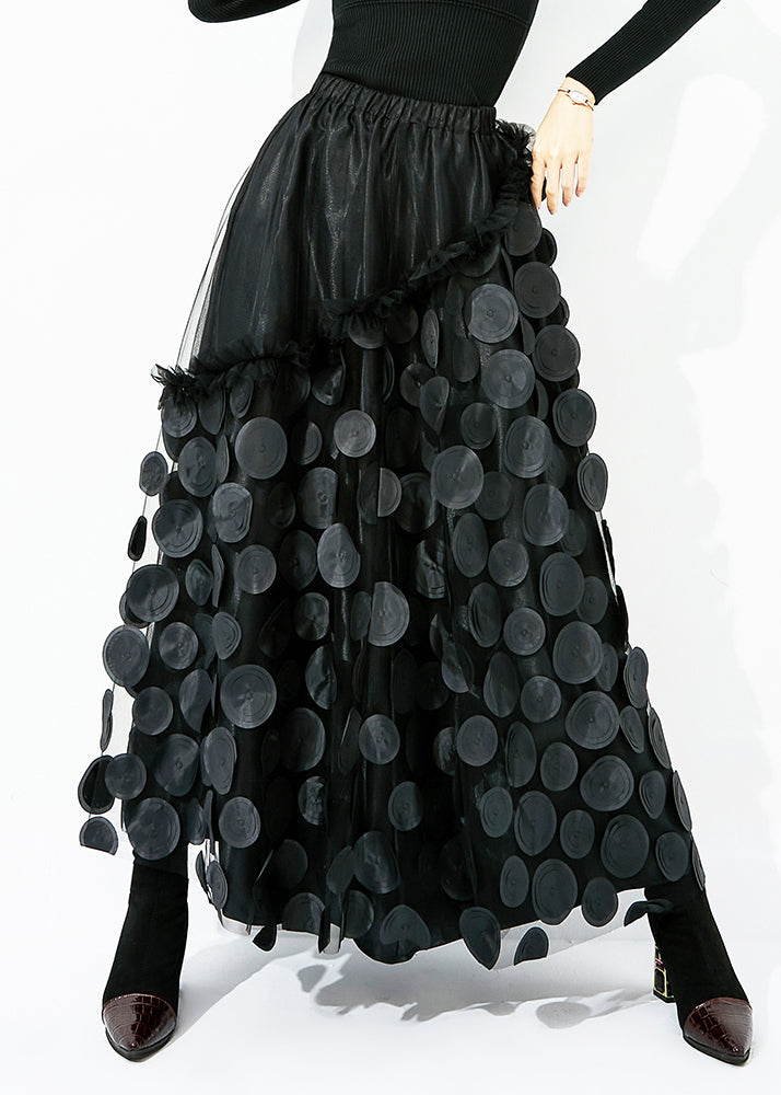 Original Design Black-Blue Dot Elastic Waist Patchwork Wrinkled Tulle Skirt Summer LY0872 - fabuloryshop