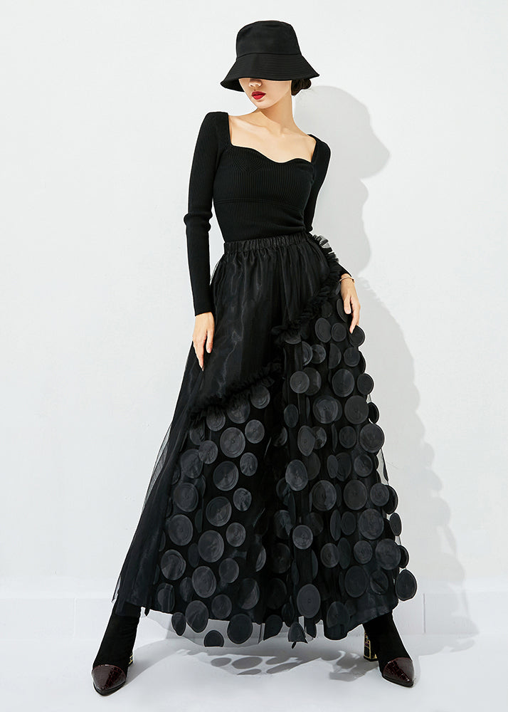 Original Design Black Elastic Waist Patchwork Wrinkled Tulle Skirt Summer LY0830 - fabuloryshop