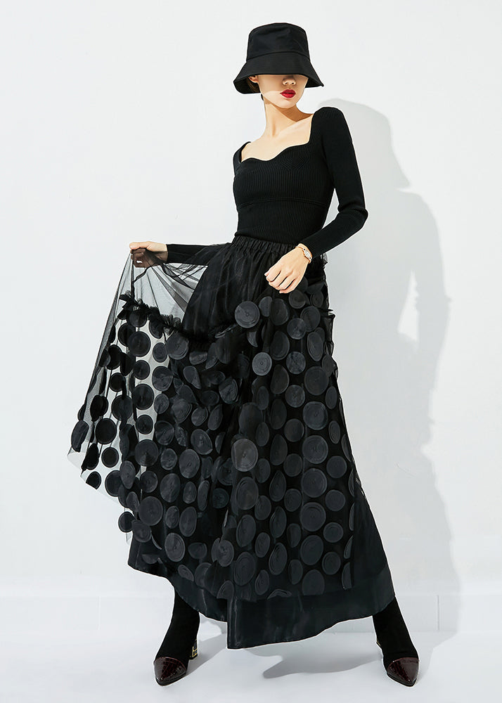 Original Design Black Elastic Waist Patchwork Wrinkled Tulle Skirt Summer LY0830 - fabuloryshop