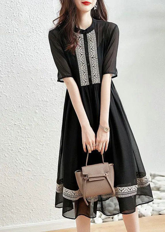 Original Design Black O-Neck Patchwork Chiffon Dress Summer LY0502 - fabuloryshop