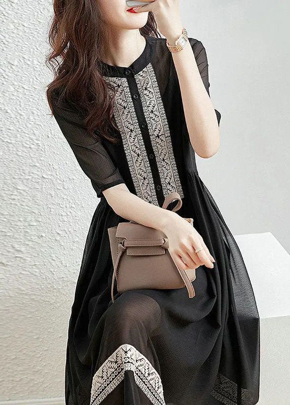 Original Design Black O-Neck Patchwork Chiffon Dress Summer LY0502 - fabuloryshop