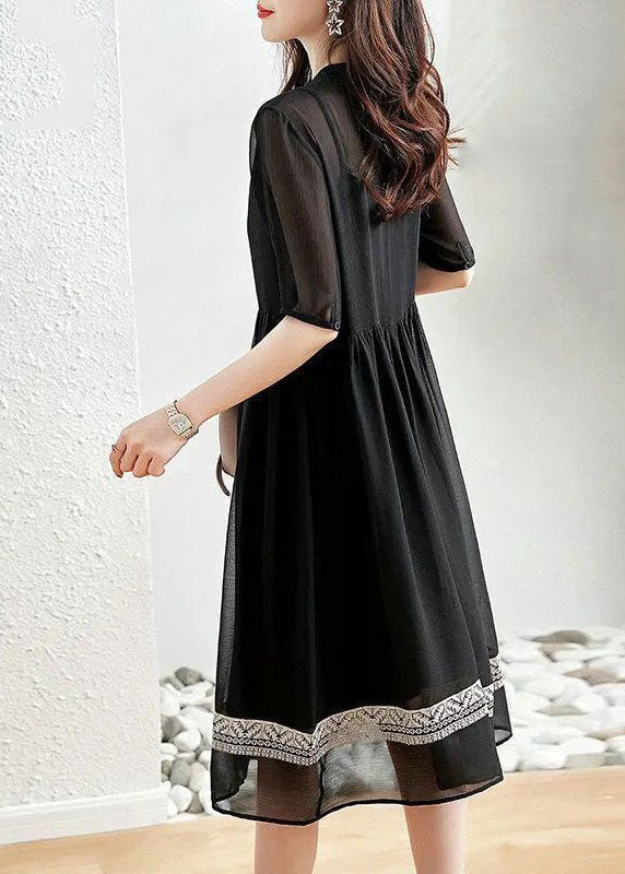 Original Design Black O-Neck Patchwork Chiffon Dress Summer LY0502 - fabuloryshop