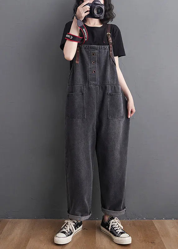 Original Design Black Oversized Denim Jumpsuit Summer Ada Fashion