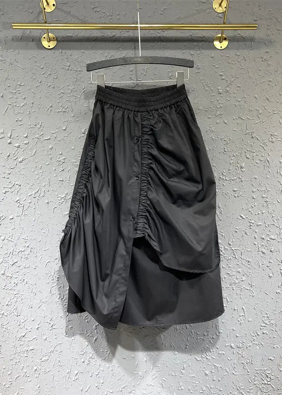 Original Design Black Wrinkled Asymmetrical Patchwork Cotton Skirt Fall Ada Fashion