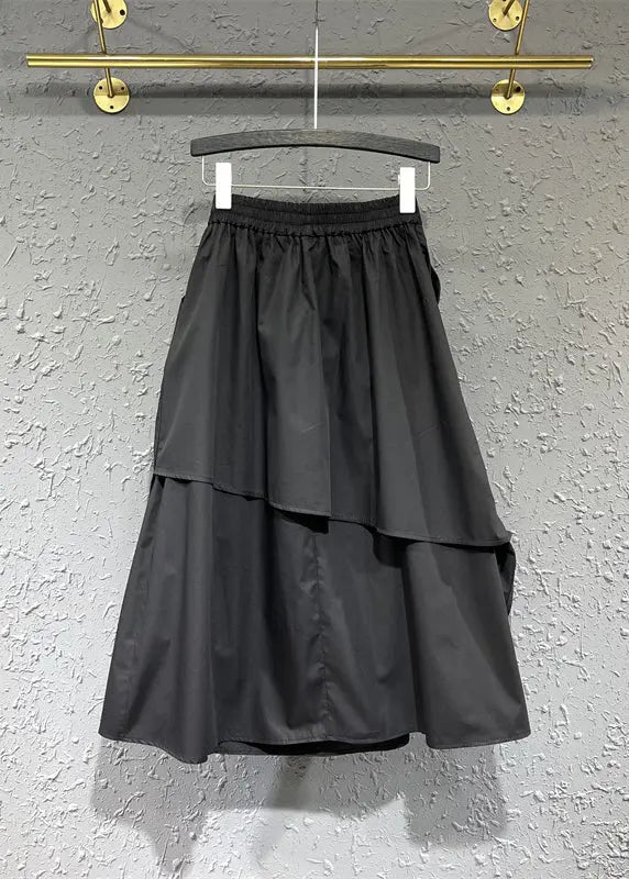 Original Design Black Wrinkled Asymmetrical Patchwork Cotton Skirt Fall Ada Fashion