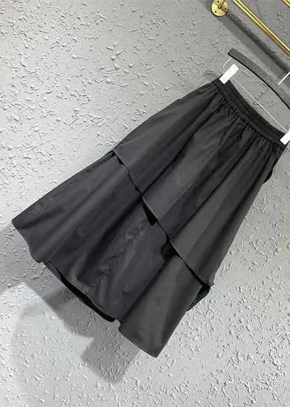 Original Design Black Wrinkled Asymmetrical Patchwork Cotton Skirt Fall Ada Fashion