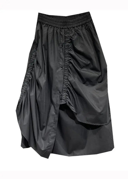 Original Design Black Wrinkled Asymmetrical Patchwork Cotton Skirt Fall Ada Fashion