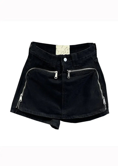 Original Design Black Zip Up Pockets Patchwork Denim Shorts Summer Ada Fashion