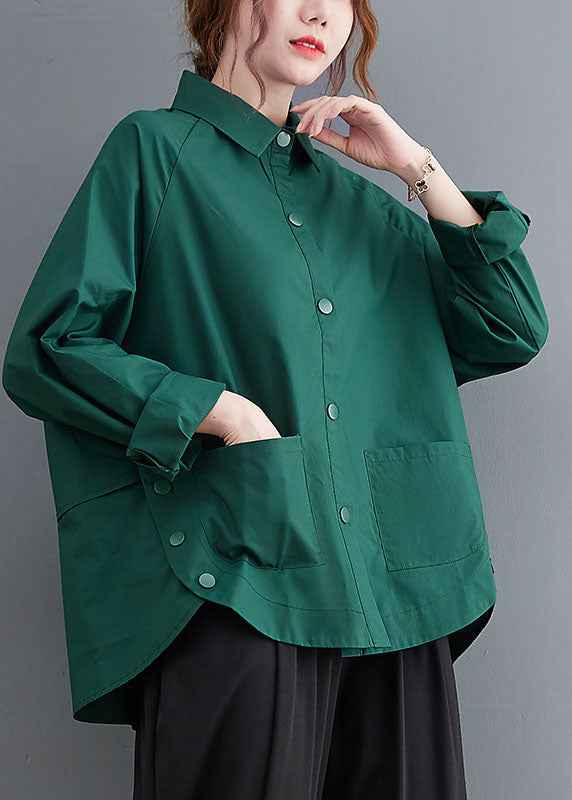 Original Design Blackish Green Oversized Patchwork Cotton Shirt Top Spring LY1506 - fabuloryshop