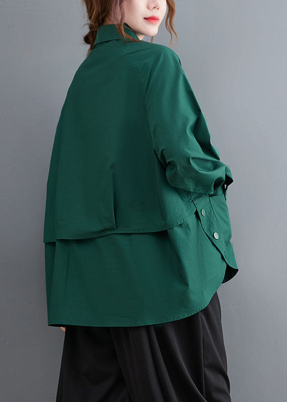 Original Design Blackish Green Oversized Patchwork Cotton Shirt Top Spring LY1506 - fabuloryshop
