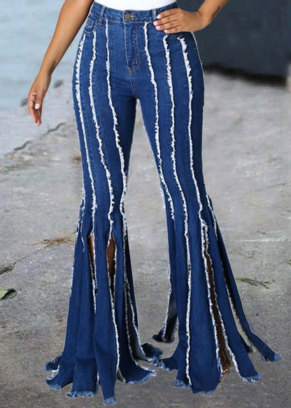 Original Design Blue Patchwork Side Open Denim Pants Summer LY4020 - fabuloryshop