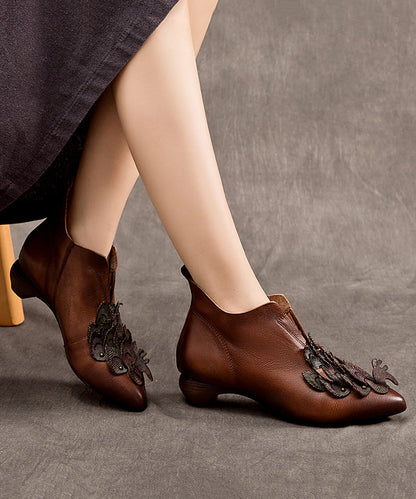 Original Design Ethnic Style Coffee Pointed Chunky Boots Ada Fashion