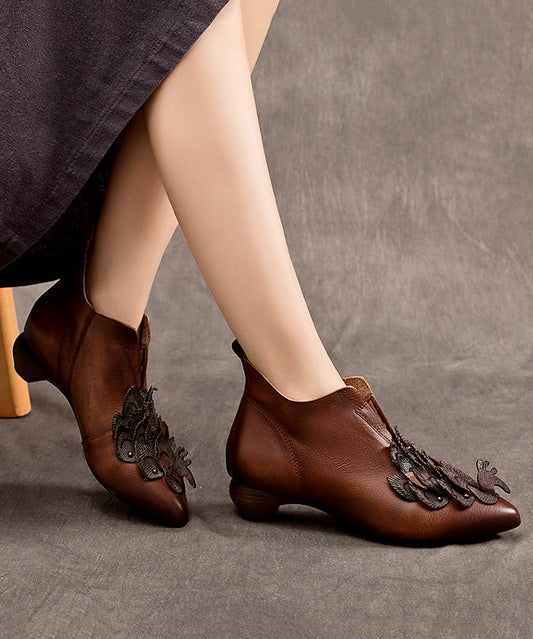 Original Design Ethnic Style Coffee Pointed Chunky Boots Ada Fashion