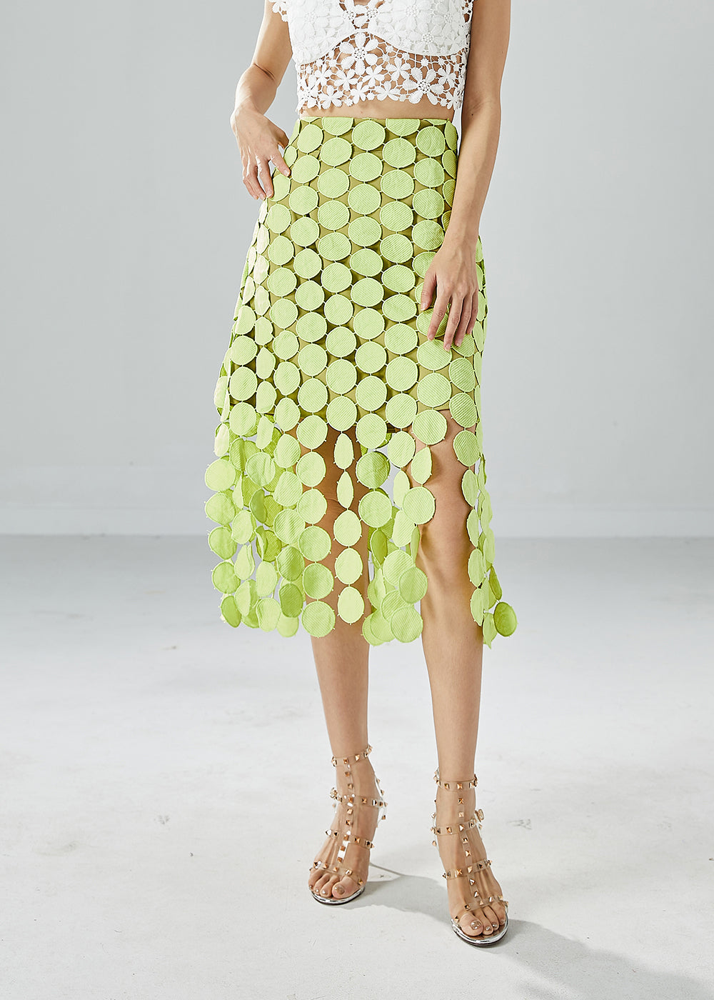 Original Design Grass Green Embroideried Circle Slim Fit Skirts Summer LY6155 - fabuloryshop