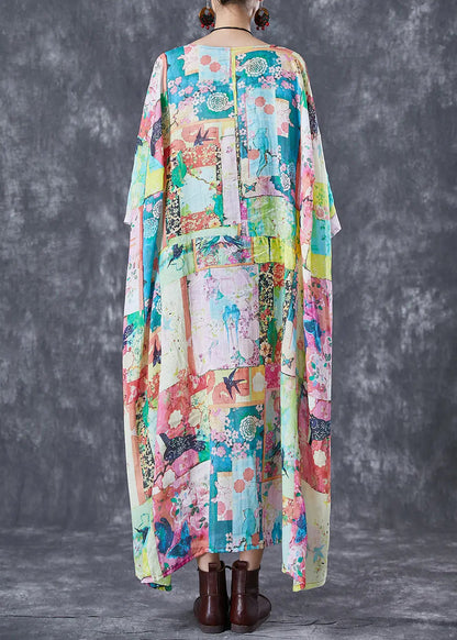 Original Design Oversized Print Linen Maxi Dresses Bracelet Sleeve Ada Fashion