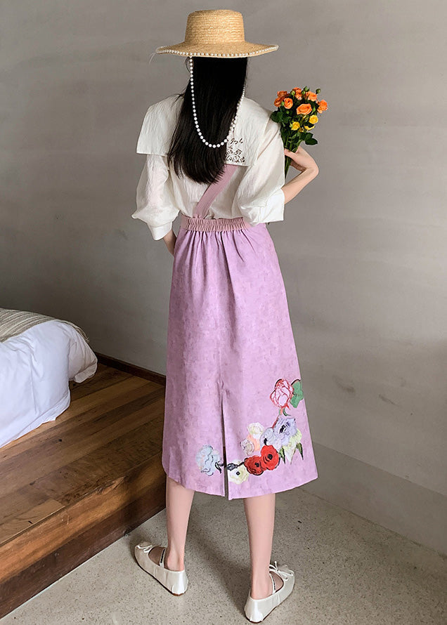 Original Design Sailor Collar Asymmetrical Design Print Silk Tops And Skirts Two-Piece Set Summer Ada Fashion