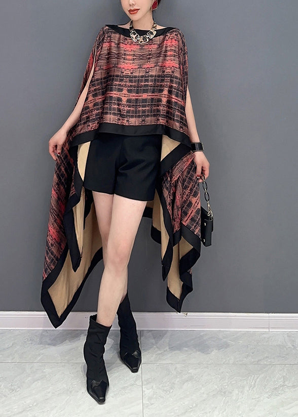 Original Design Slash Neck Asymmetrical Print Silk Tops Batwing Sleeve LY0572 - fabuloryshop