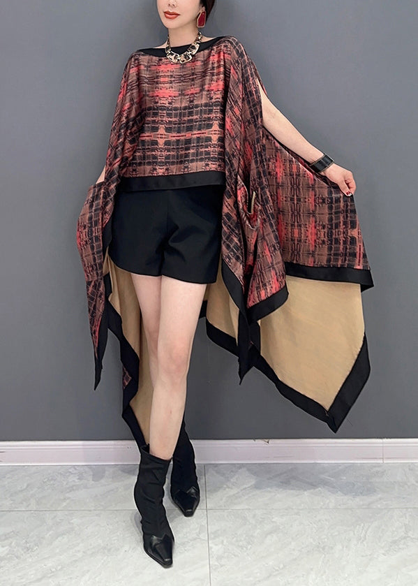 Original Design Slash Neck Asymmetrical Print Silk Tops Batwing Sleeve LY0572 - fabuloryshop