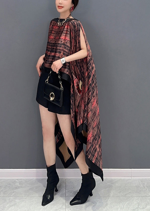 Original Design Slash Neck Asymmetrical Print Silk Tops Batwing Sleeve LY0572 - fabuloryshop