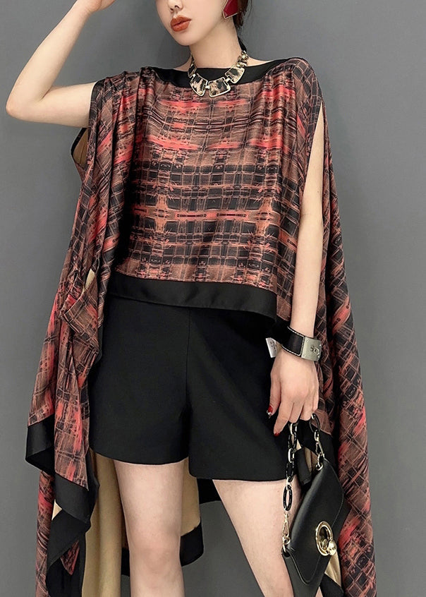 Original Design Slash Neck Asymmetrical Print Silk Tops Batwing Sleeve LY0572 - fabuloryshop