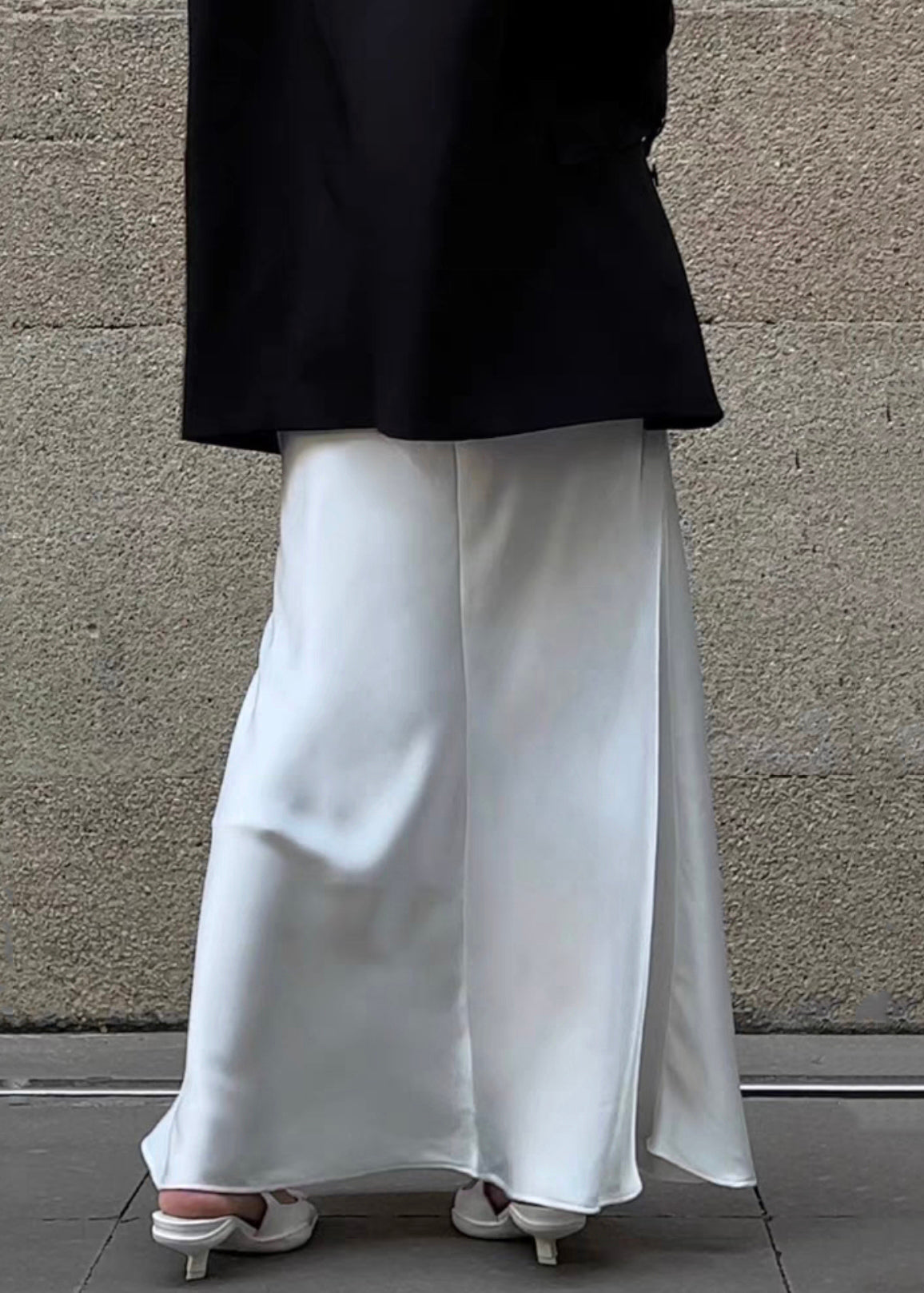 Original Design White High Waist Patchwork Silk Maxi Skirts Fall Ada Fashion