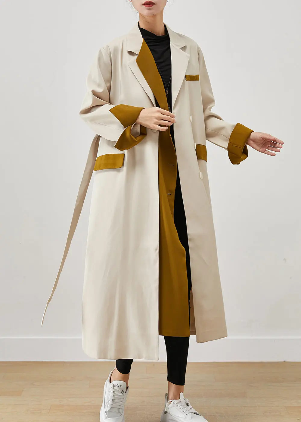 Original Design White Oversized Patchwork Cotton Fake Two Piece Coat Fall Ada Fashion