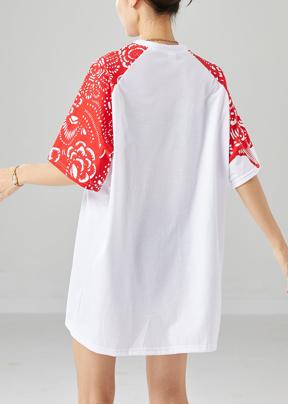 Original Design White Oversized Print Cotton Tops Summer LY6731 - fabuloryshop