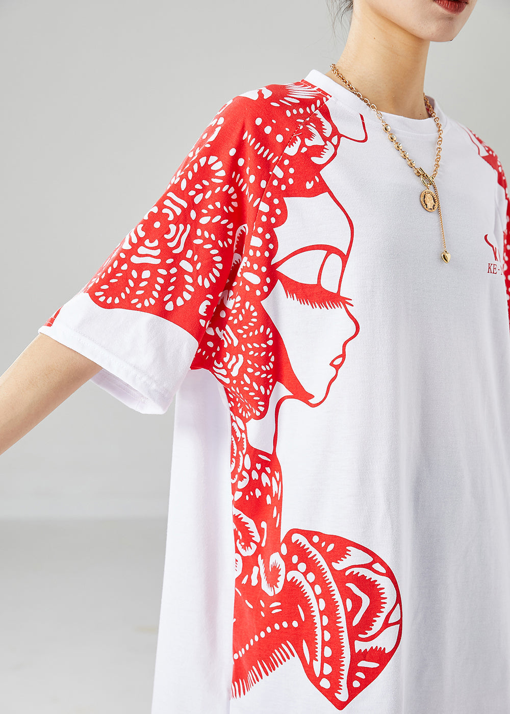 Original Design White Oversized Print Cotton Tops Summer LY6731 - fabuloryshop