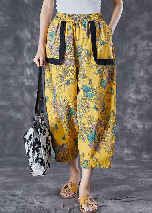 Original Design Yellow Oversized Print Cotton Pants Summer Ada Fashion