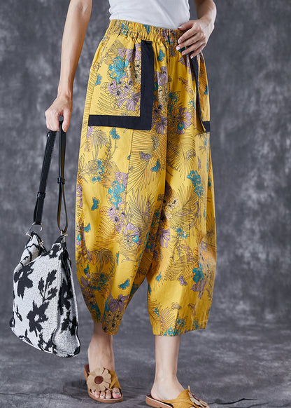 Original Design Yellow Oversized Print Cotton Pants Summer Ada Fashion