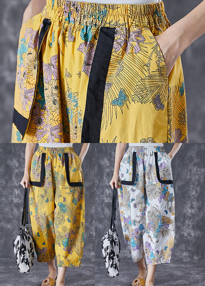 Original Design Yellow Oversized Print Cotton Pants Summer Ada Fashion