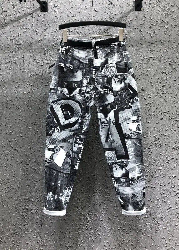 Original New Letter Geometry Printed Denim Pants Autumn Ada Fashion